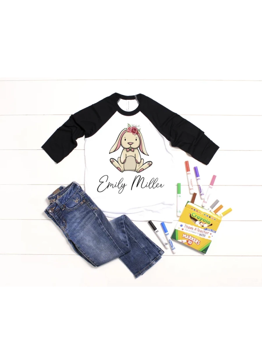 Personalized Bunny Raglan: Custom Name Toddler Girl Easter Shirt