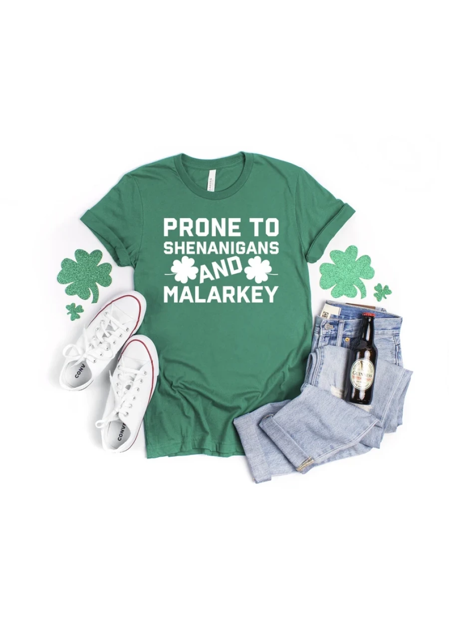 Shenanigans Malarkey St Patricks Day Shirt, Lucky Shamrock Irish Tee