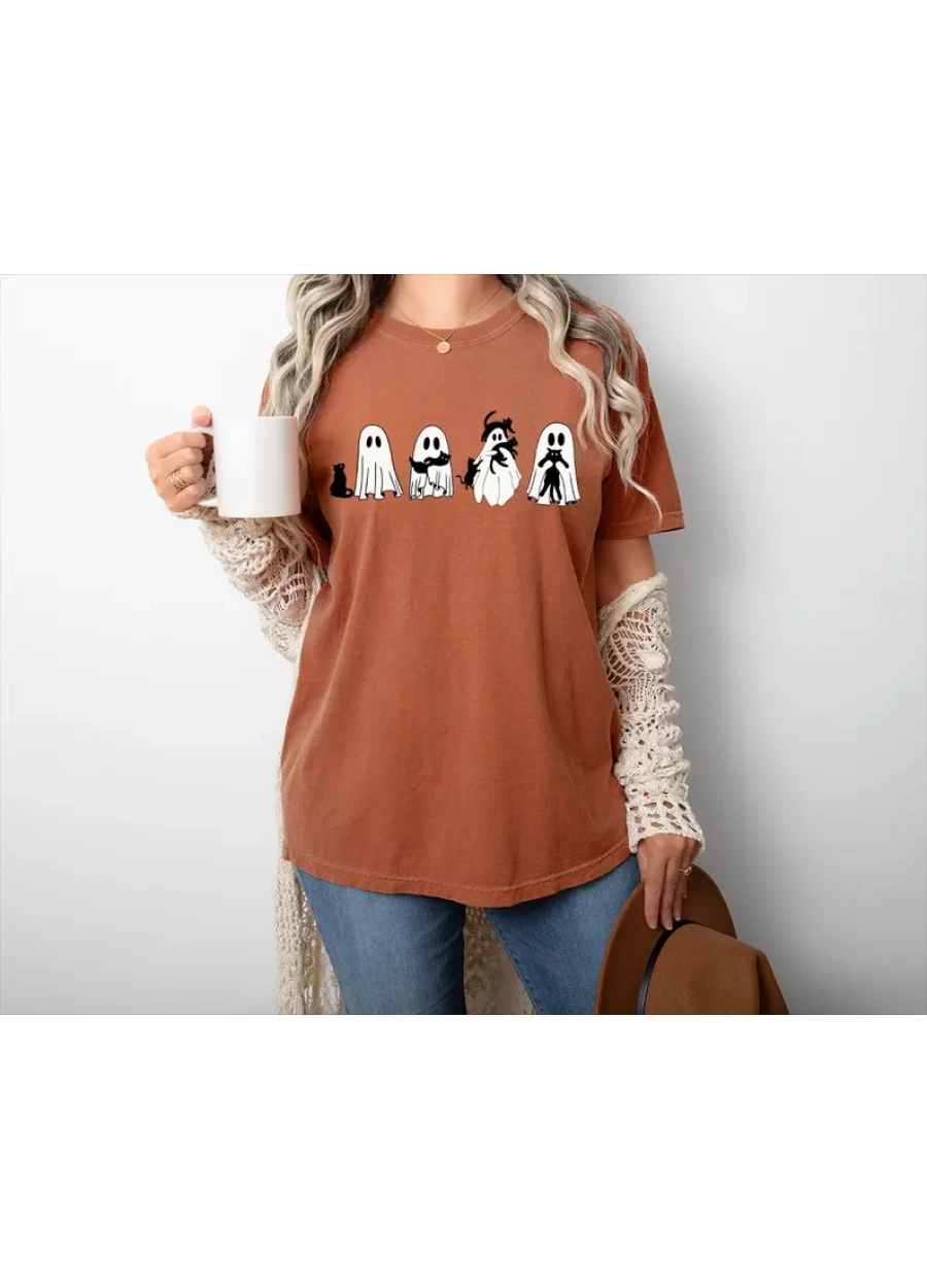 Comfort Colors Halloween Cat & Ghost Shirt - Spooky Season Tee