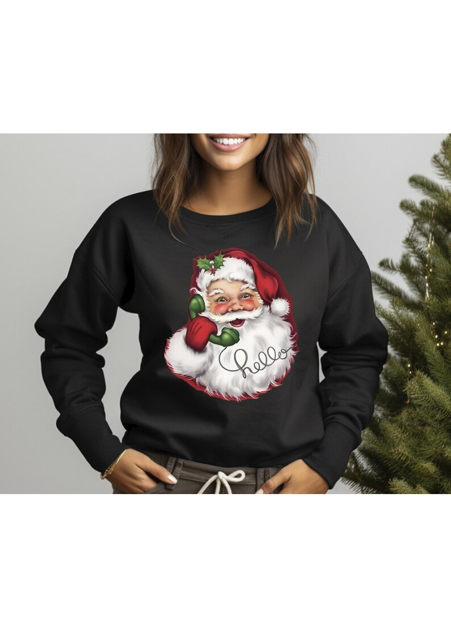 Retro Santa Sweatshirt: Vintage Hello Christmas Holiday Clothing