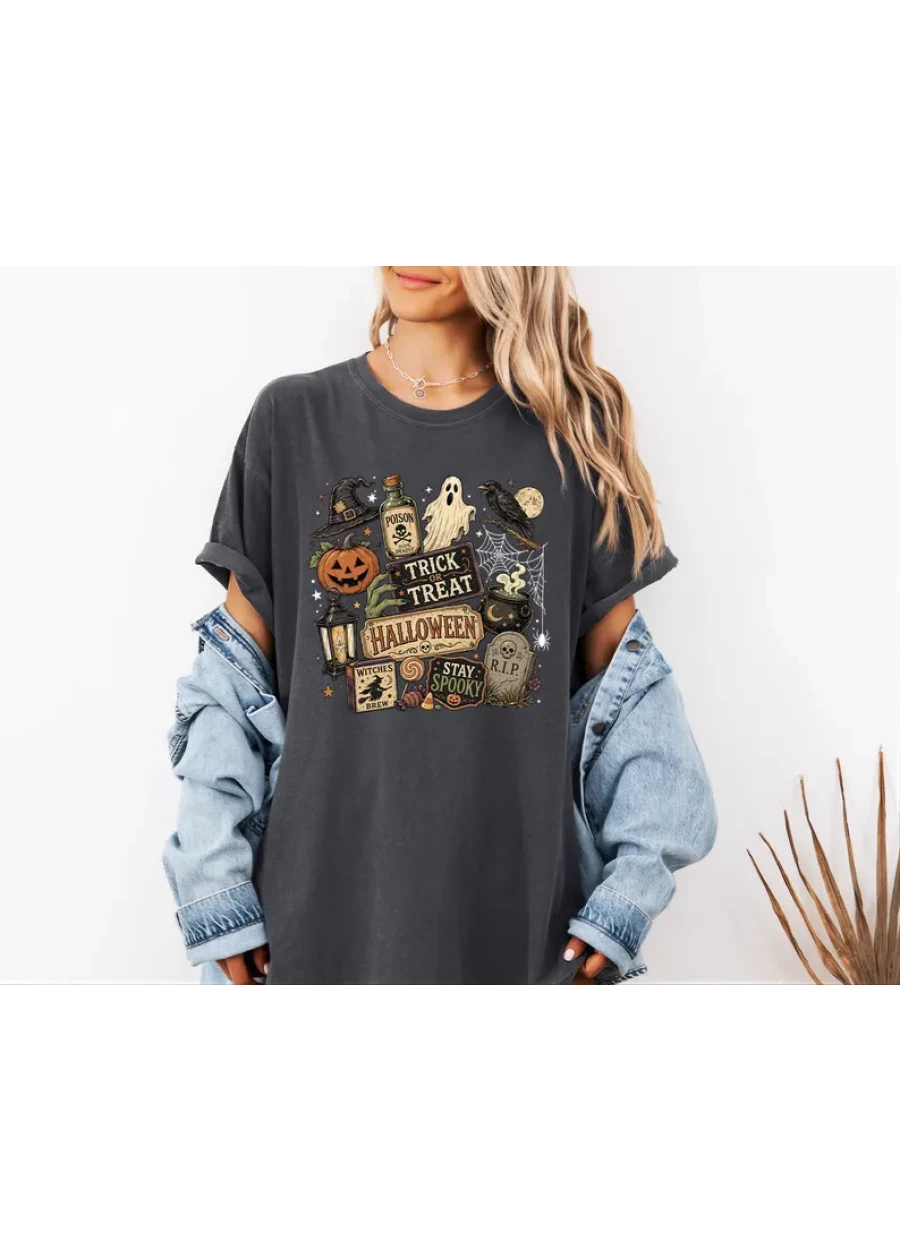 Vintage Halloween Comfort Colors® Shirt, Spooky Pumpkin Ghost Scarecrow Tee