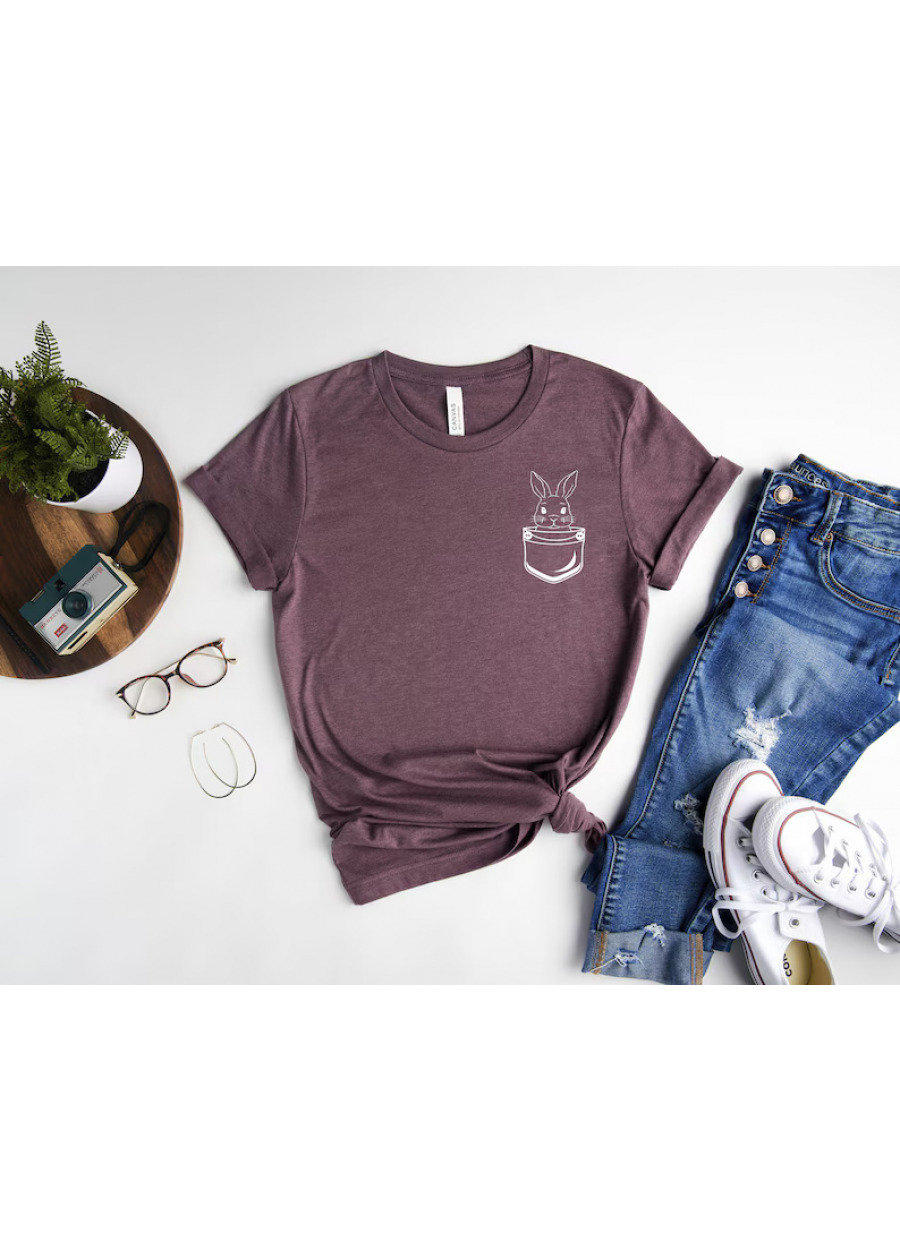 Happy Easter Pocket Bunny Tshirt, Women Easter Shirt, Cute Pocket Size Easter Shirt, Easter Bunny Shirt, Easter Bunny Tee, Happy Easter