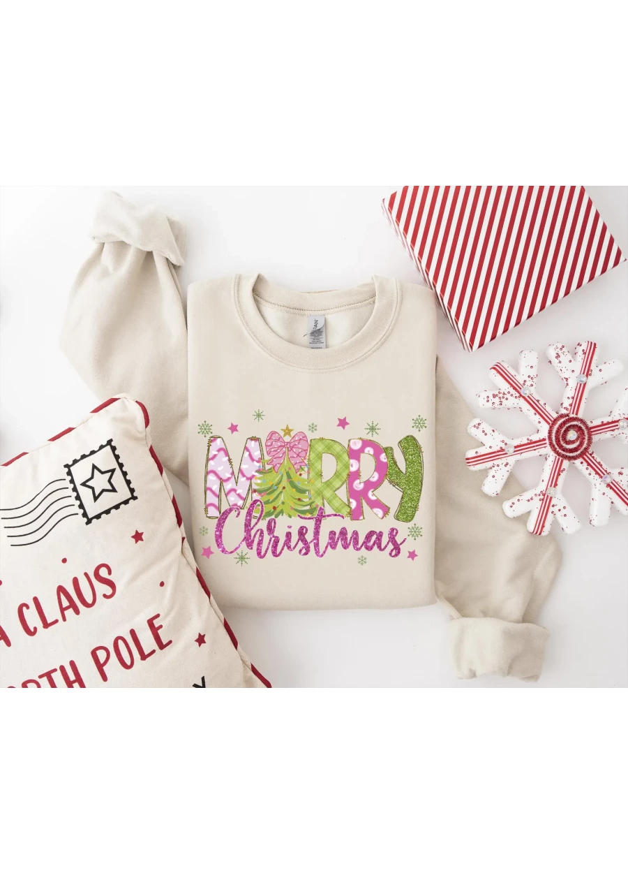 Glitter Merry Christmas Tree Shirt: Sparkly Xmas Sweatshirt