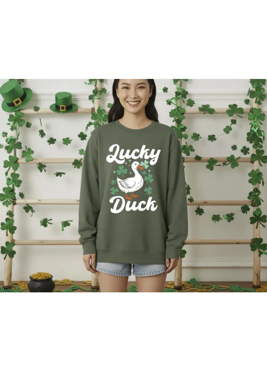 Retro Lucky Duck Sweatshirt, St Patrick's Day Shirt, Lucky Charm T-Shirt, Irish Sweater