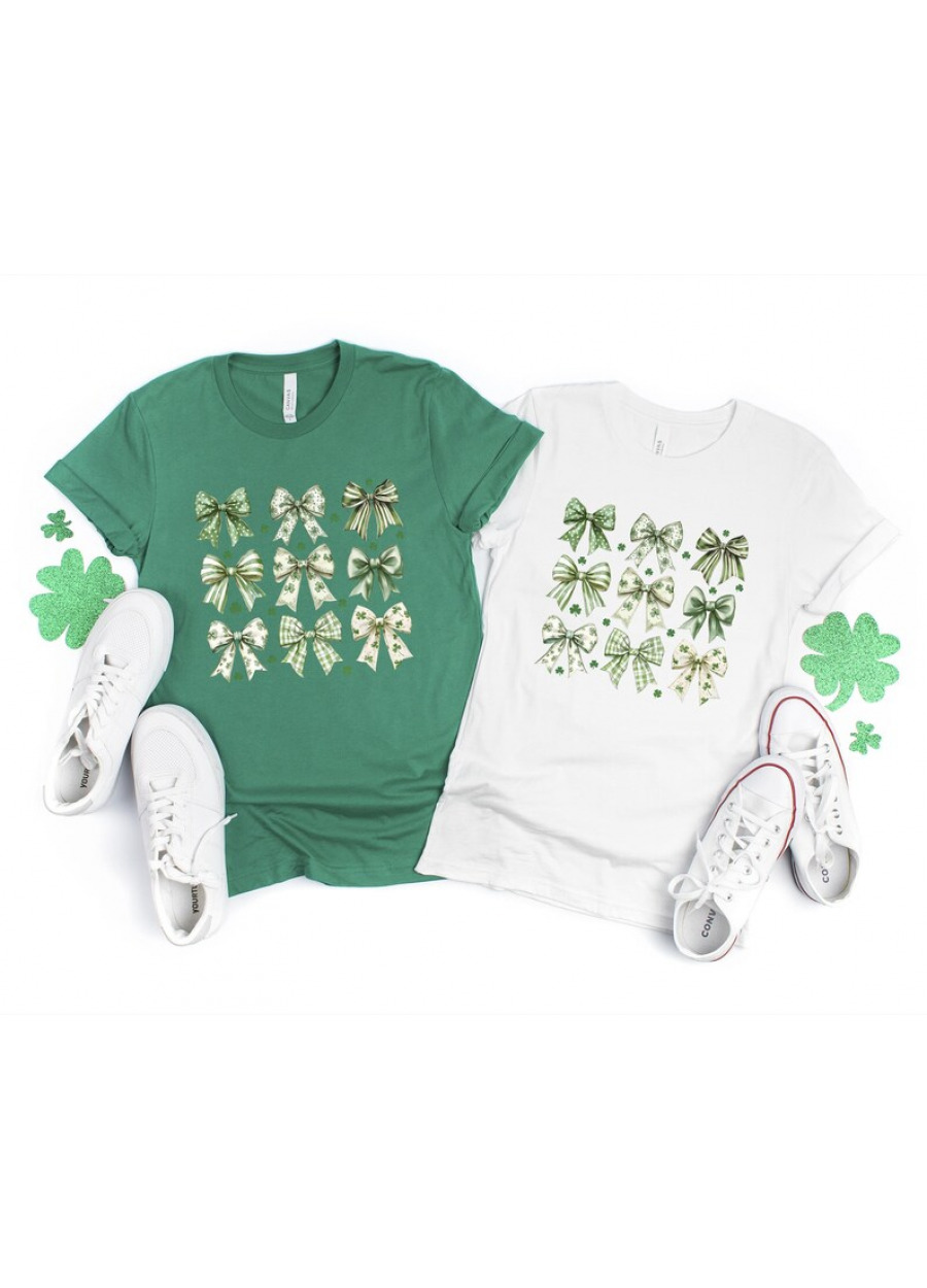 Retro Coquette St Patrick's Day Shirt: Lucky Shamrock Bow Tee