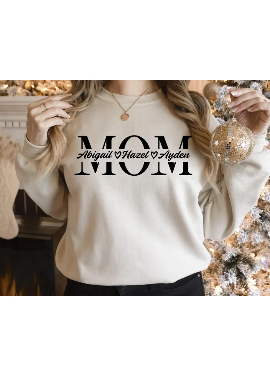 Custom Mama Sweatshirt: Personalized Kids Names, Minimalist Mom Gift