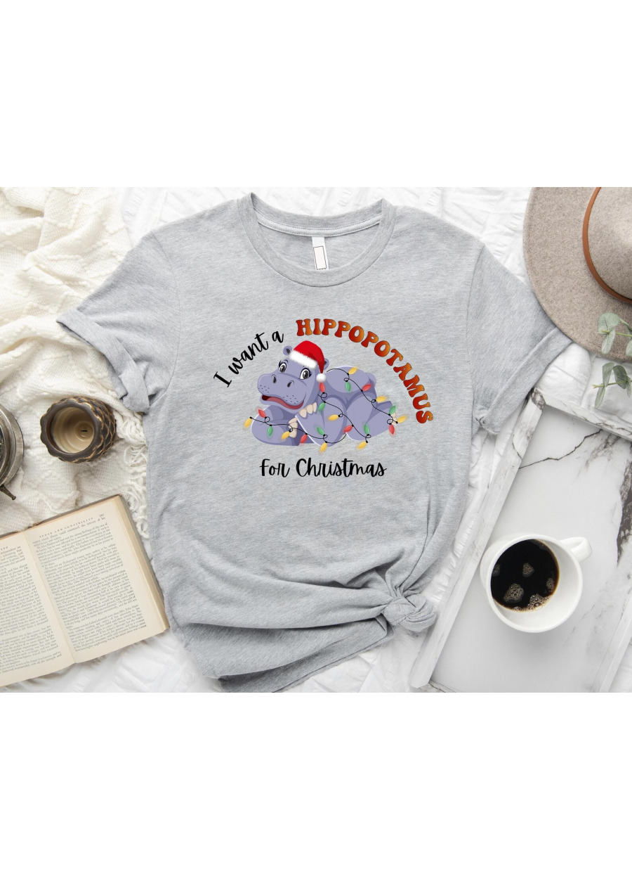 Hippo Christmas Lights T-Shirt: I Want A Hippopotamus For Christmas