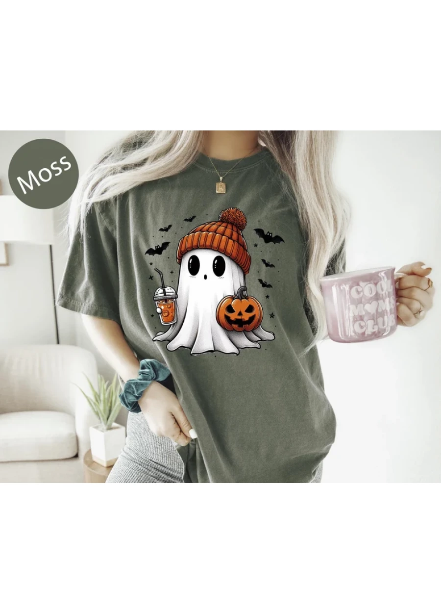Halloween Ghost Comfort Colors Shirt, Cute Ghost Coffee Shirt, Cute Fall Shirt, Ghost Shirt,Halloween Crewneck,Ghost T-shirt,Halloween Gifts