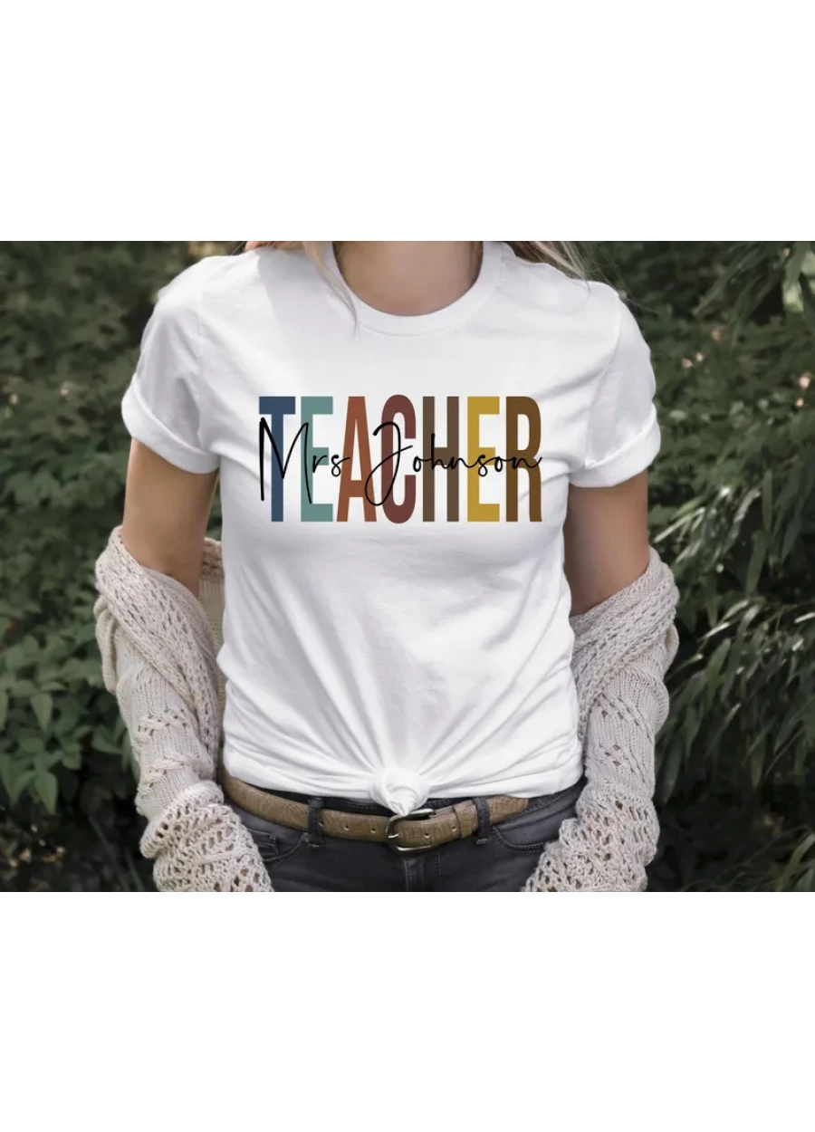 Custom Teacher Shirt, Teacher Mrs Shirt, Teacher Appreciation T-Shirt,Customized Name Teacher Tee,Cute Teacher Shirt,Elementary Teacher Gift