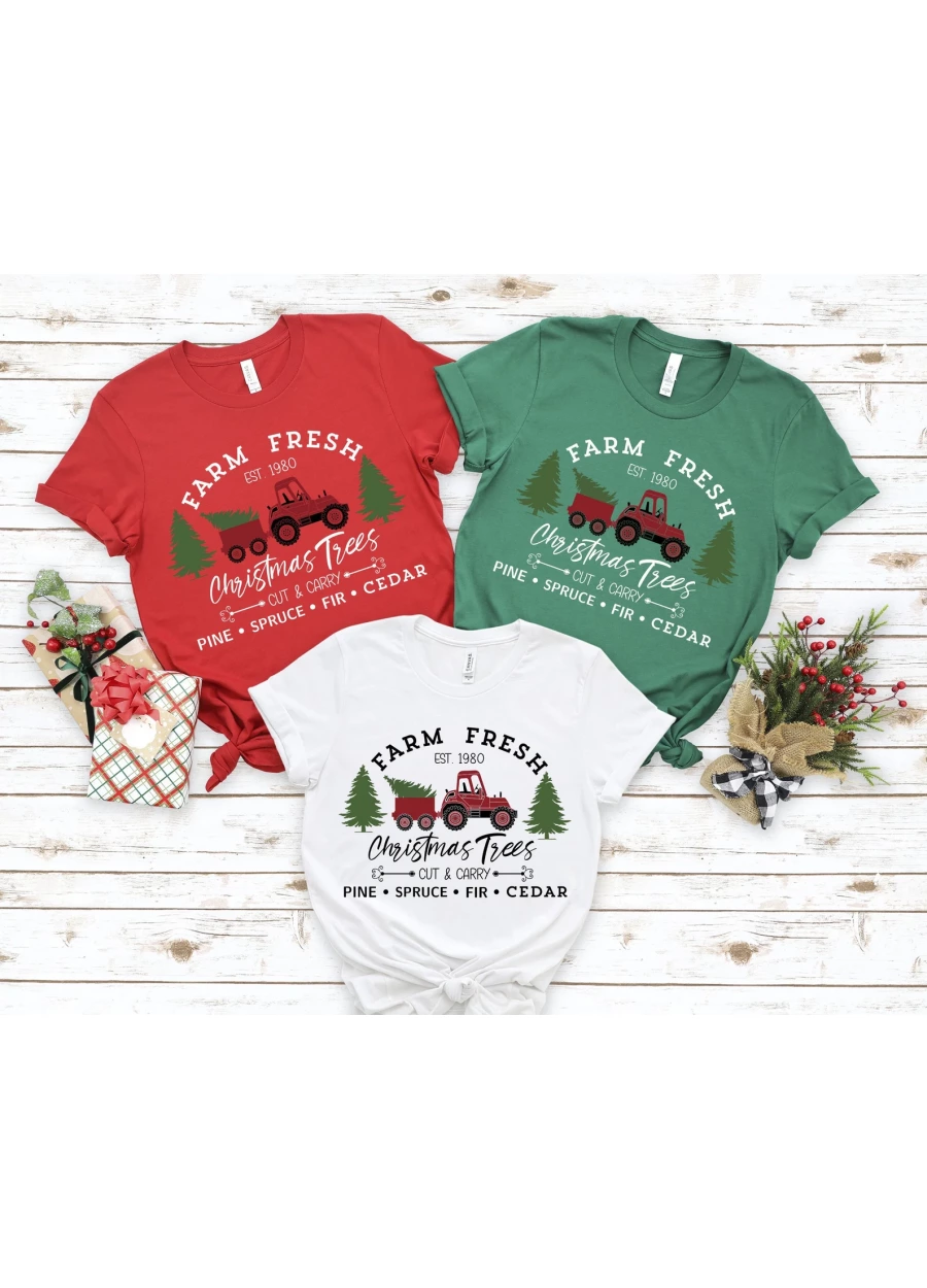 Farm Fresh Christmas Trees Truck Shirt: Red Tractor Tee