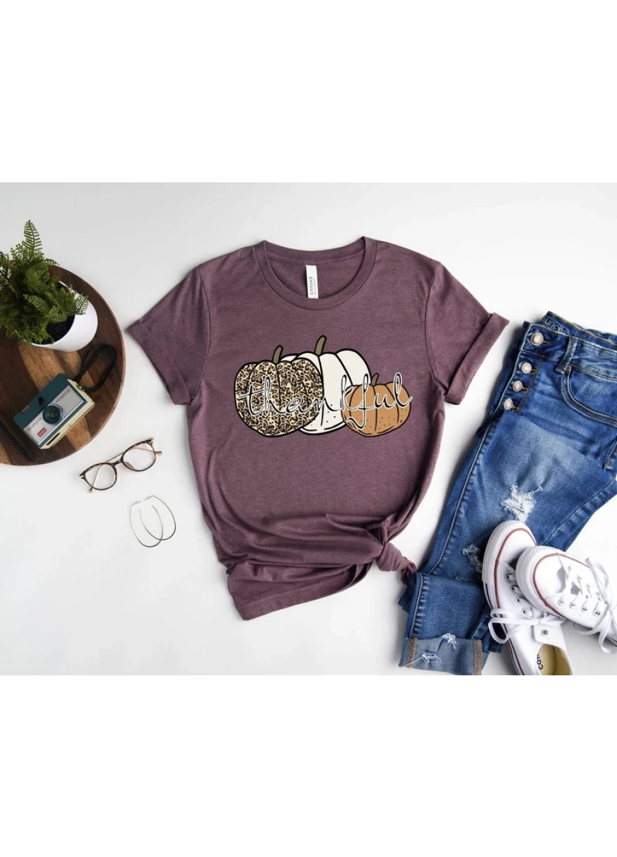 Leopard Pumpkin Thanksgiving Shirt: Thankful Fall Tee