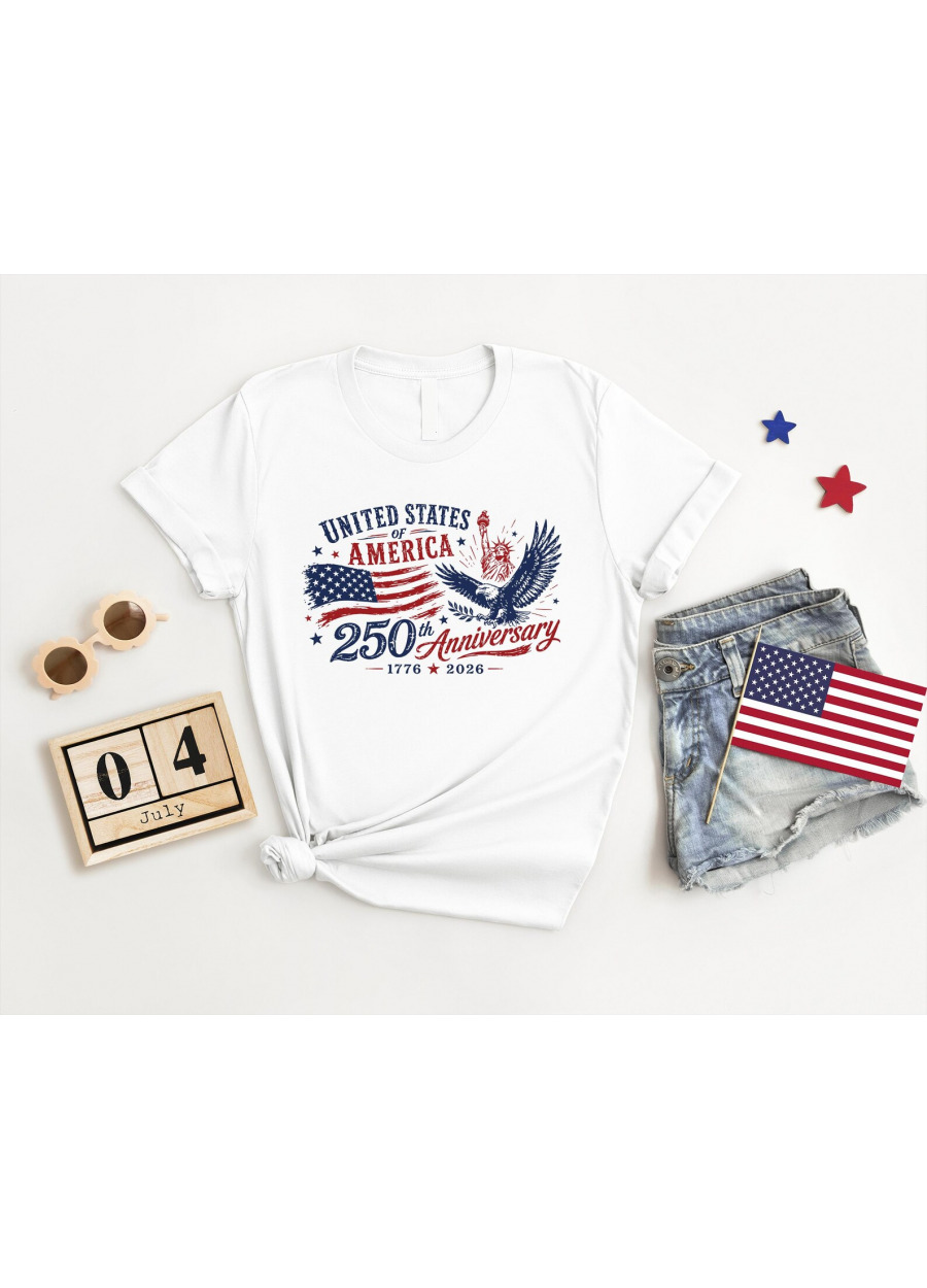 Usa 250th Anniversary Shirt, Patriotic Eagle Tee, Distressed 4th Of July T-Shirt