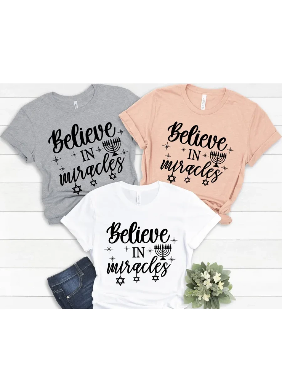 Believe in Miracles Hanukkah Shirt: Eight Days of Light Holiday Tee