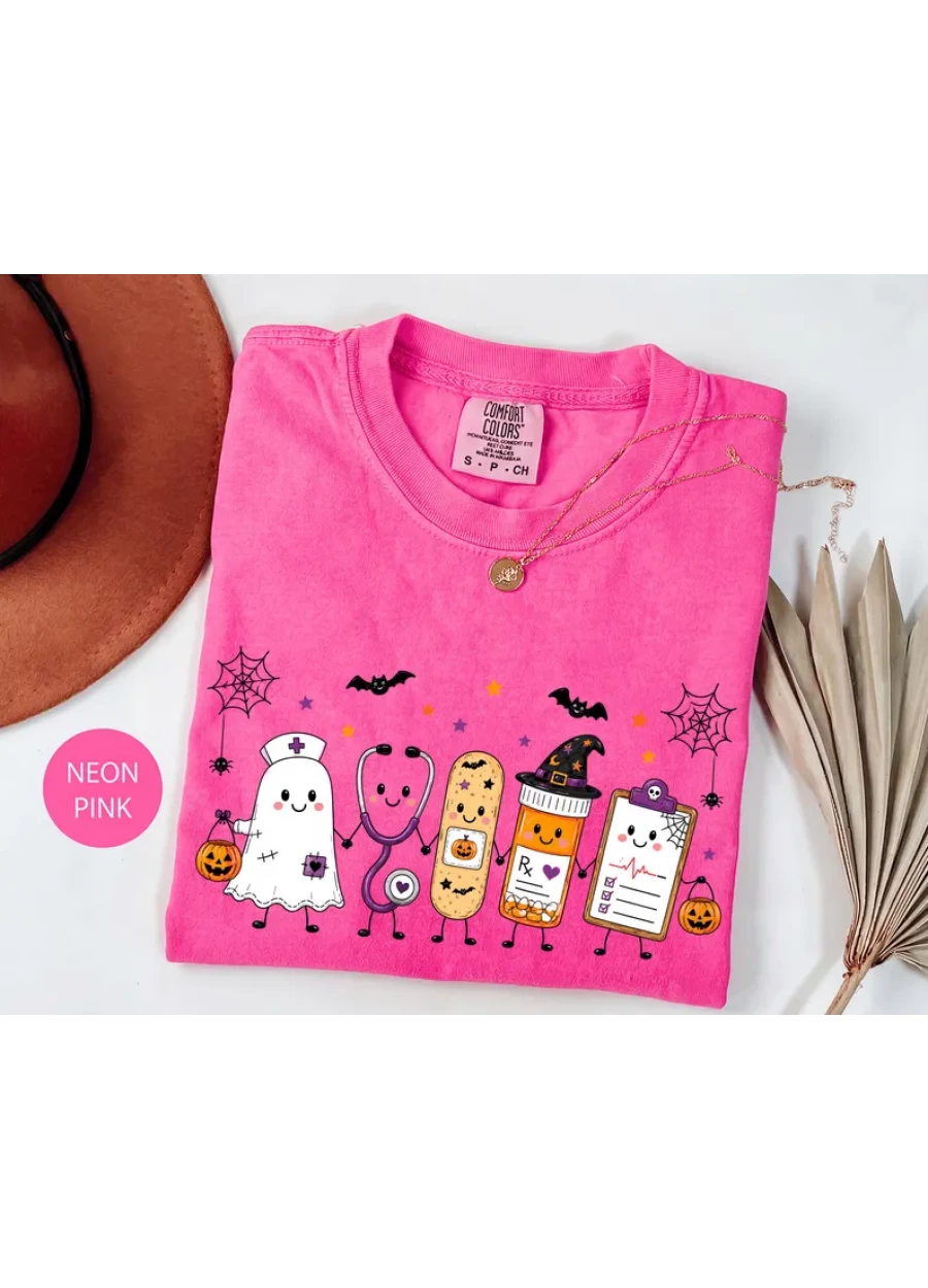 Comfort Colors® Halloween Nurse Shirt, Halloween Nursing Doodle T-Shirt, Spooky Nurse Life Tee