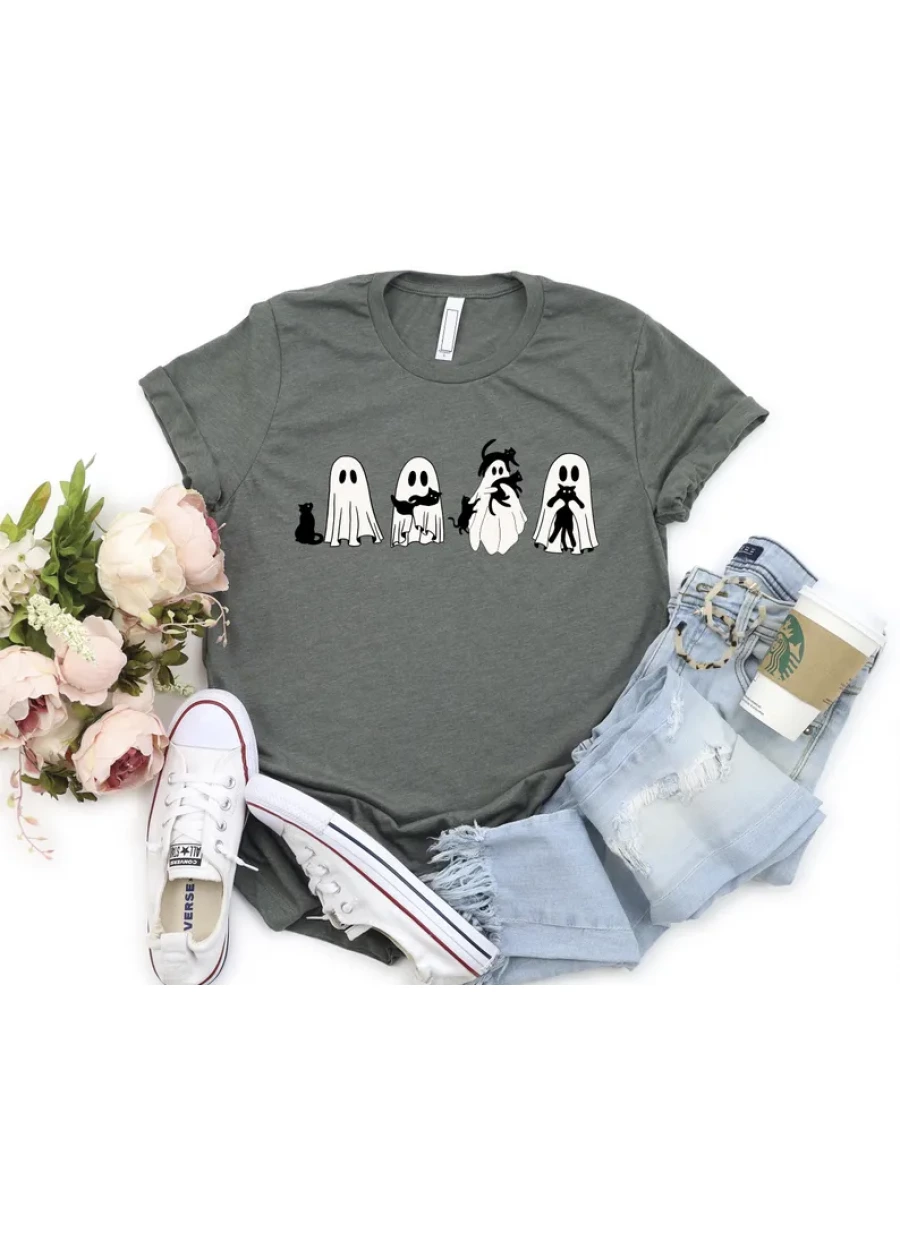 Halloween Black Cat & Ghost Shirt: Spooky Season Tee