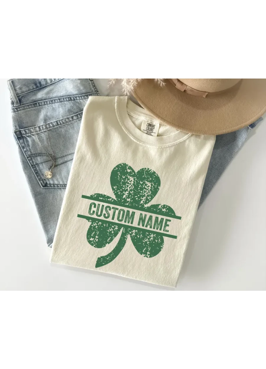 Custom St Patrick's Day Comfort Colors Shirt, Personalized Lucky Shamrock T-Shirt