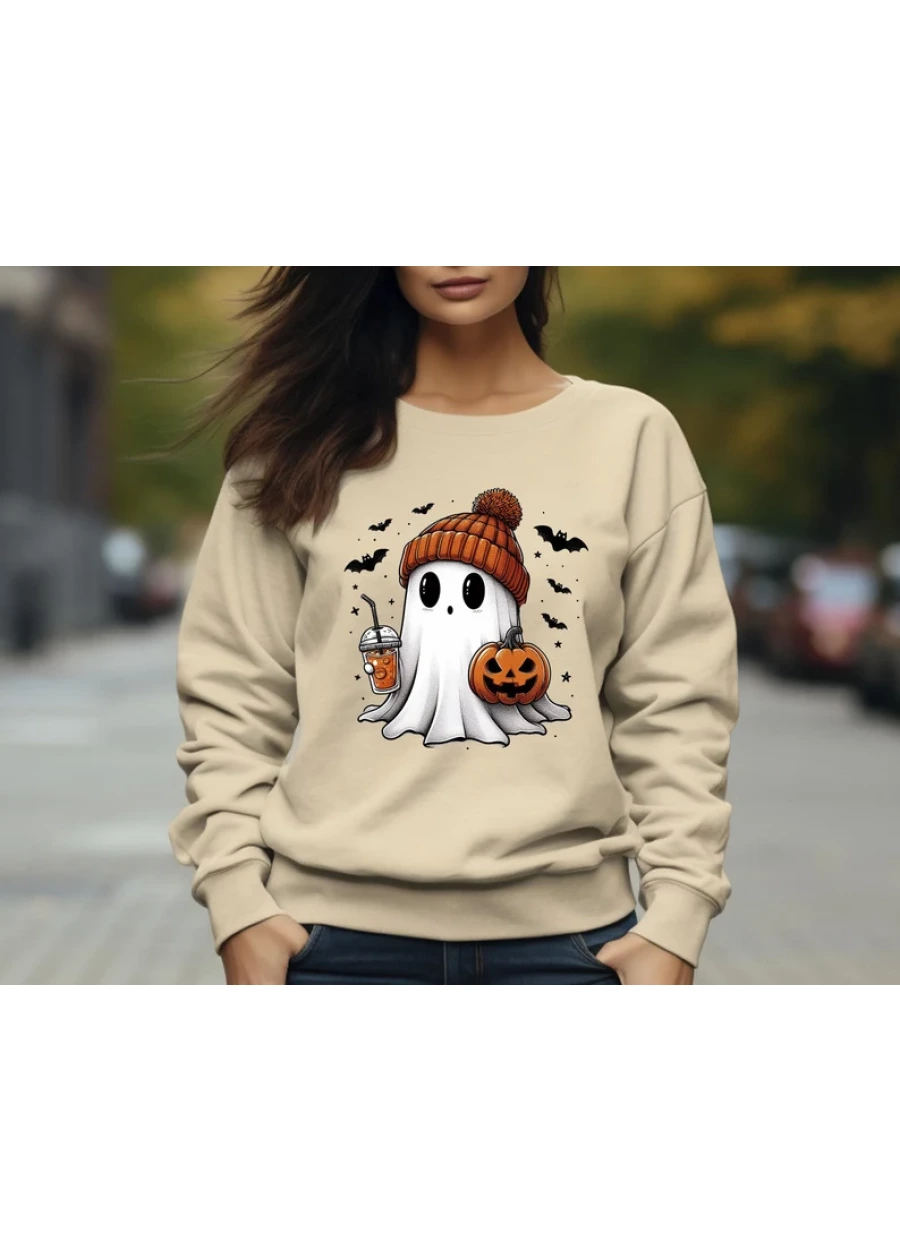 Halloween Ghost Sweatshirt, Cute Ghost Hoodies,Womens Halloween Ghost Coffee Sweathirt,Halloween Crewneck,Ghost Sweatshirt,Halloween Sweater