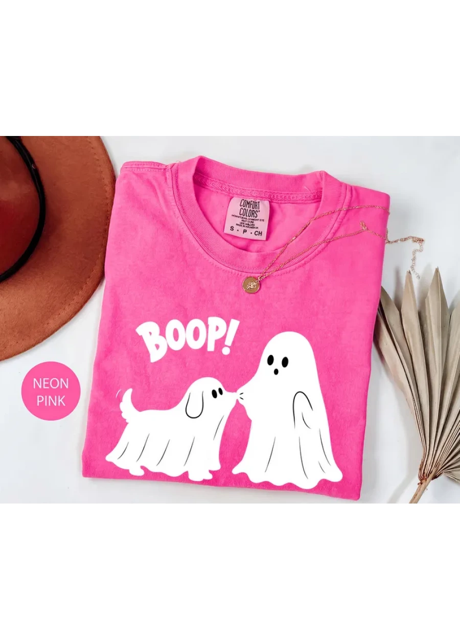 Boo-p Ghost Dog Comfort Colors® Shirt, Funny Halloween Dog Mom Boxy T-shirt, Retro Ghost Doggy Lover Gift