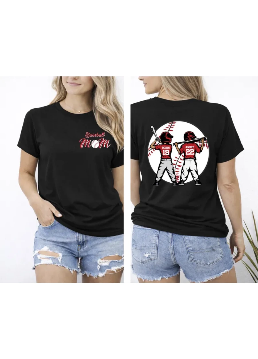 Personalized Baseball Mom Shirt, Custom Name and Number Baseball Tee, Baseball Two Player T-Shirt, Gameday Mom Apparel