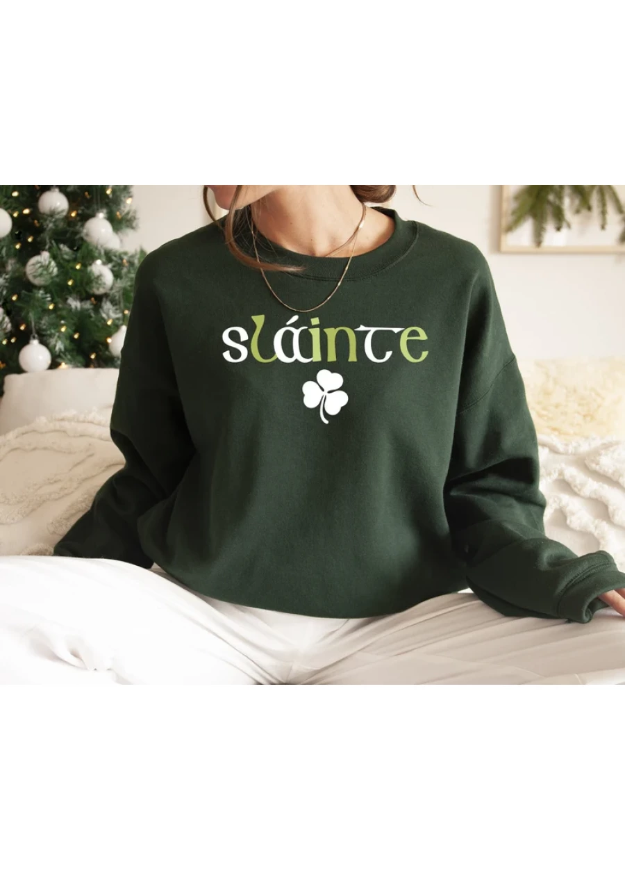 Slainte Shamrock Sweatshirt, St Patrick's Day Lucky Green Crewneck