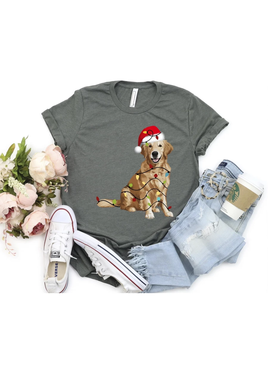 Christmas Golden Retriever T-shirt: Holiday Lights Dog Lover Tee