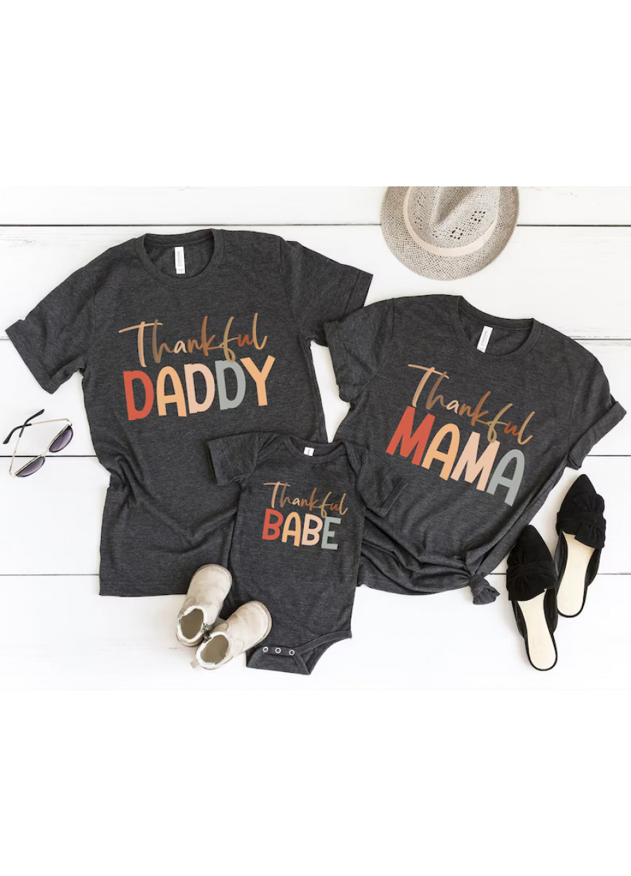 Thankful Family Thanksgiving Shirts: Mama, Babe, Daddy Matching Set