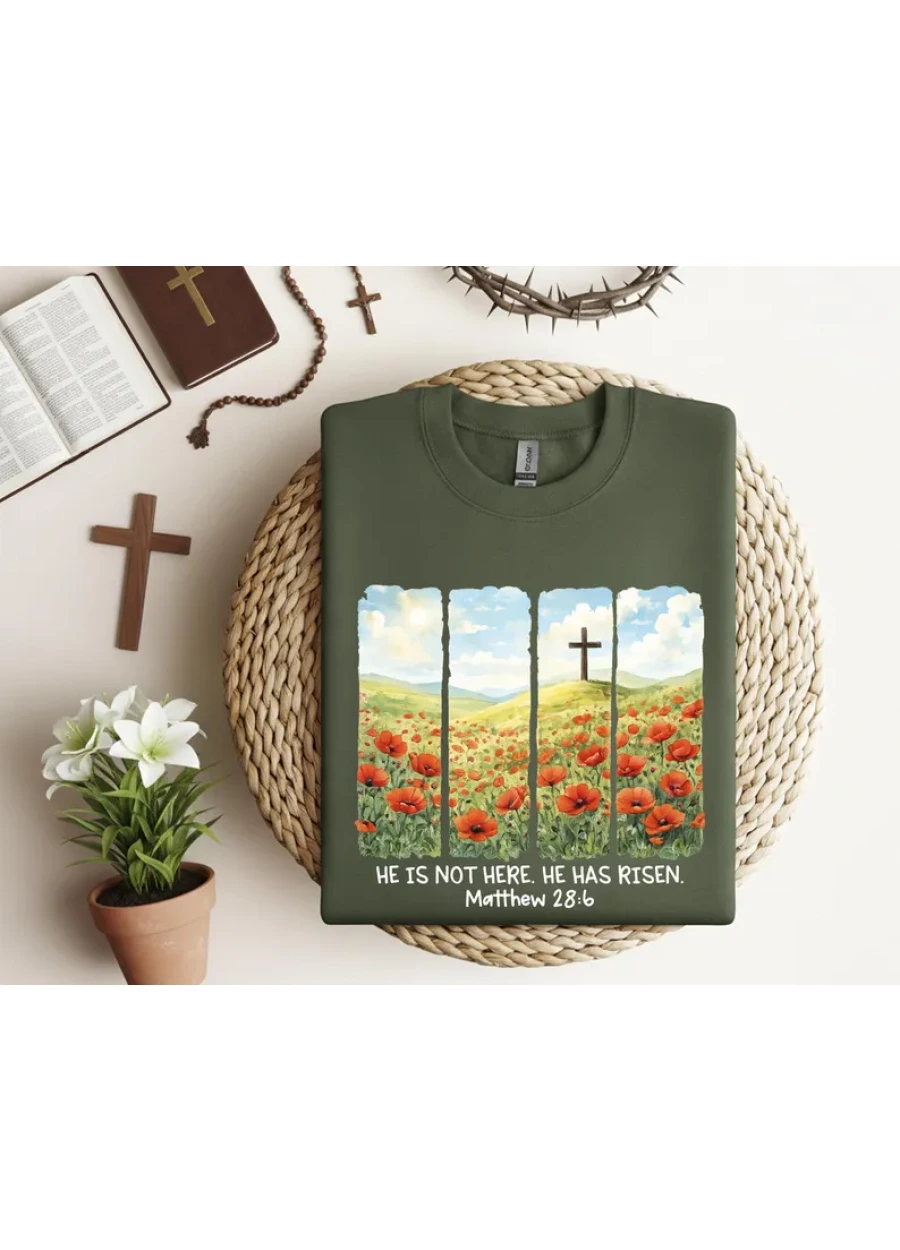 He Is Not Here He Has Risen Shirt, Jesus Sweatshirt, Christ Easter Tee, Vintage Christian Floral T-Shirt
