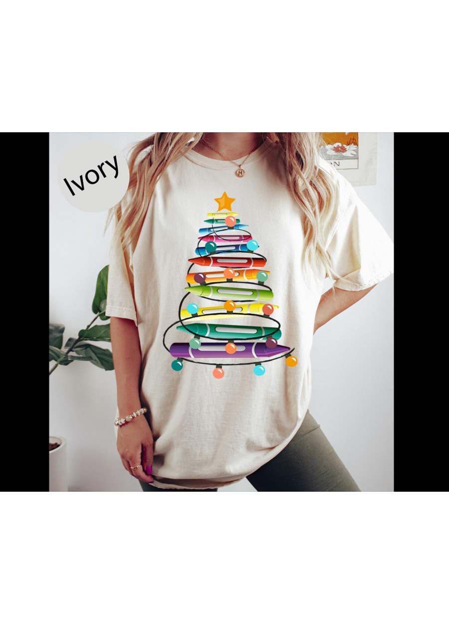 Christmas Teacher Shirt: Crayon Tree Comfort Colors Tee