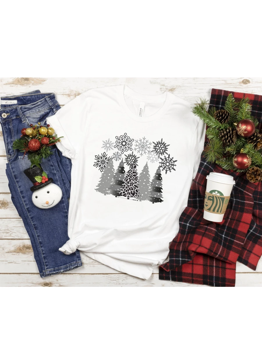 Silver and Black Leopard Christmas Tree, Holiday Shirt for Women, Unisex Long Sleeve T-shirt