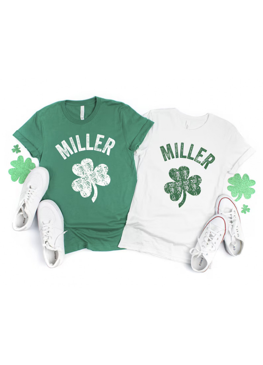 Personalized St Patrick's Day T-Shirt: Custom Last Name Shamrock