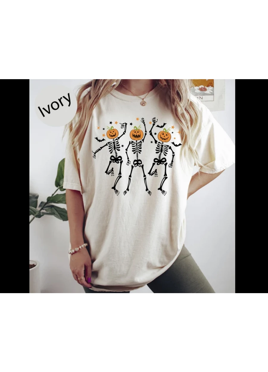 Skeleton Halloween Shirt: Dancing Pumpkin Skeletons T-Shirt