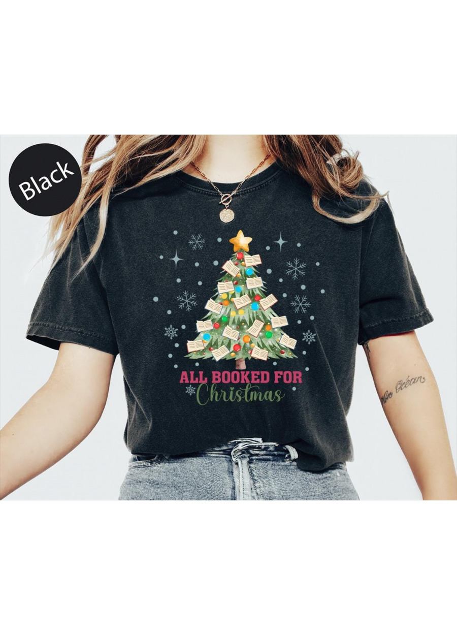 All Booked For Christmas Shirt,Christmas Tree Book Comfort Colors Shirt,Bookworm Christmas T-shirt, ,Book Lovers Christmas,Teacher Christmas