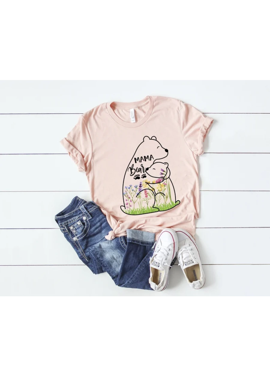 Mom Shirt, Cute Mama Bear and Baby with Wildflowers, Mama Bear Shirt, Baby Shower Gifts, Cute Mama Bear Shirt, Gift for Mom