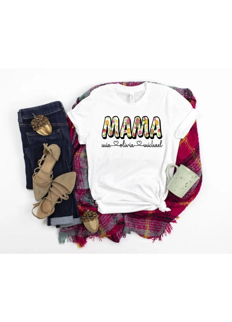 Personalized Mama Floral Shirt: Custom Kids Names, Retro Mom Tee