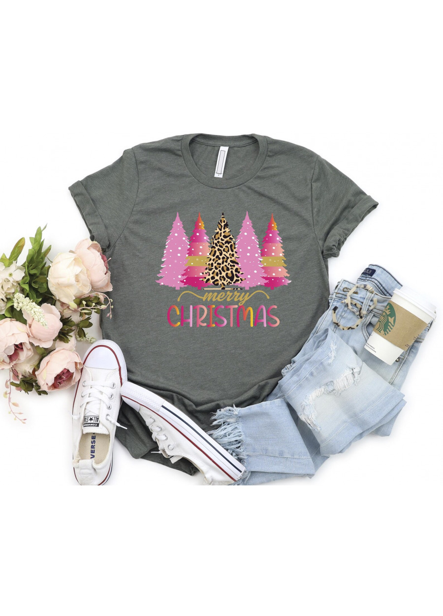 Pink Leopard Christmas Tree Shirt: Women's Holiday Tee