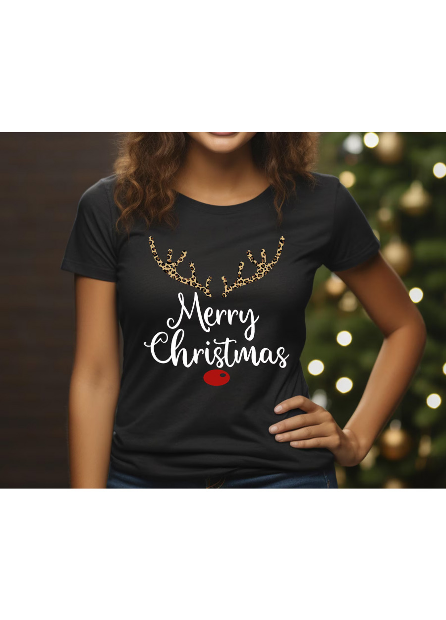 Leopard Reindeer Antler Christmas Shirt: Merry Christmas T-Shirt