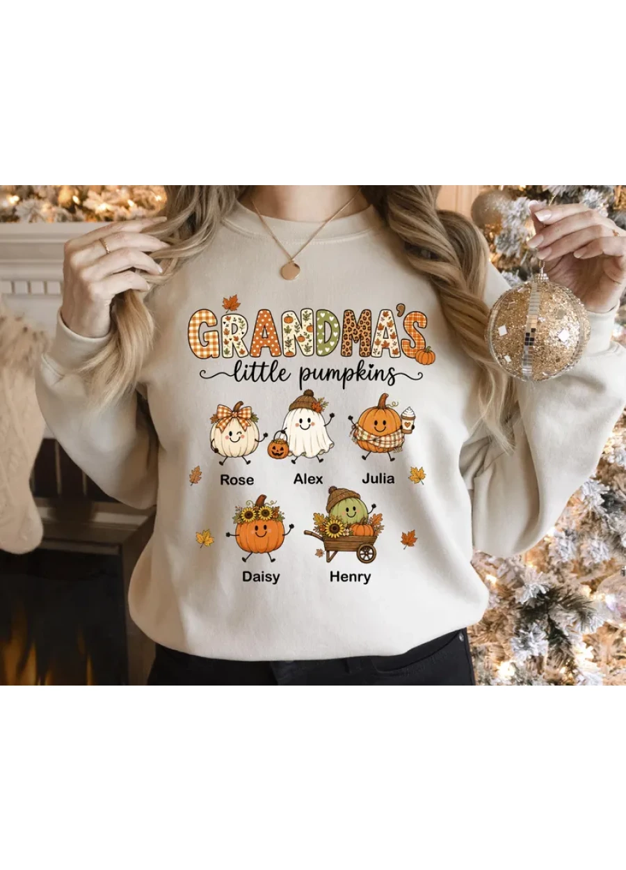Personalized Grandma's Little Pumpkins Sweatshirt, Custom Autumn Grandkids Names Fall Shirt