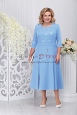 Modern Sky Blue Mid-Calf-Length Mother of the Bride Dresses, Plus Size Half Sleeves Women's Dresses mds-0044
