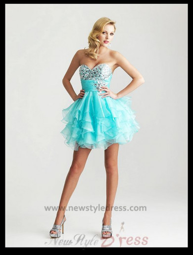 Sweetheart Tiered Ruched Crystal Beads Homecoming Dress nm-0274