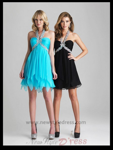Sexy Tiered Crystal Beads Halter Short Dress nm-0270