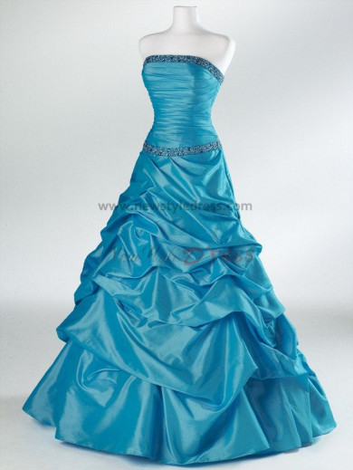 2014 hot sale Taffeta Strapless A-Line Gorgeous Navy blue or Rose Red Hand-beading Ruffles Evening dresses np-0080