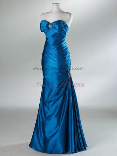 2014 new style  Chest with a bow  BlueredSilver Floor-Length Chest with pleats Taffeta Evening dresses np-0024