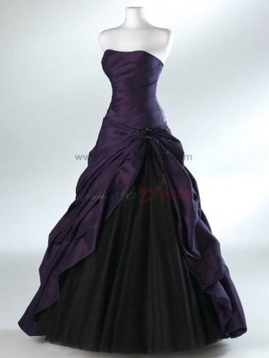 Chest creases Ball Gown Strapless Elegant Satin Silver Black and red Prom Dresses np-0072