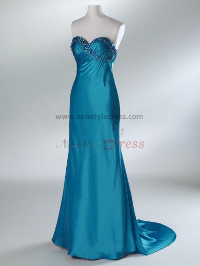 Gorgeous Chest with beading Sweetheart Chest with pleats Sweep or Brush Train Blue 0r Silver Evening dresses np-0048