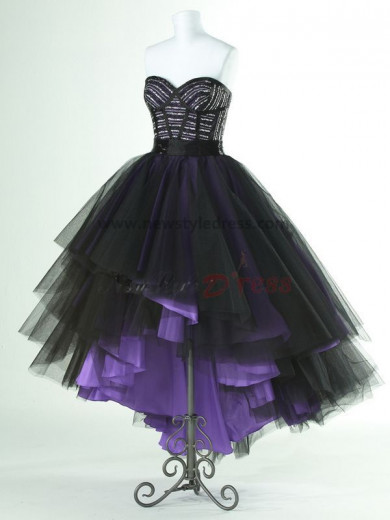 Hi-Lo black Organza Tiered Sweetheart Chest With Pleats Gorgeous Homecoming Dresses nm-0151