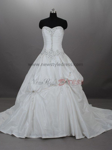 Ruffles Crystal Lace Up Satin Strapless A-Line Elegant Chapel Train wedding dresses nw-0018