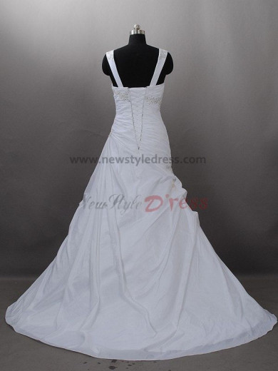 Lace Up Shoulder strap Draped Beading a-line SweepBrush Train wedding dresses nw-0002