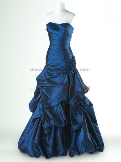 Purple or Blue Satin Strapless Slit Floor-Length a-line Ruffles Evening Dresses np-0149