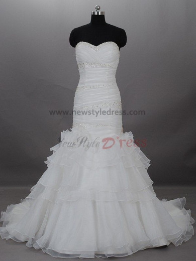 Tiered Sheath Sexy A-Line Strapless Draped Beading Built-in Bra wedding dresses nw-0003