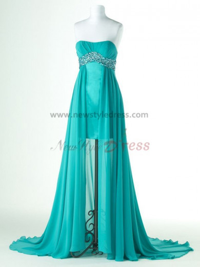 blue or Orange Chiffon Strapless Hi-Lo Chest With beading Evening Dresses np-0175 